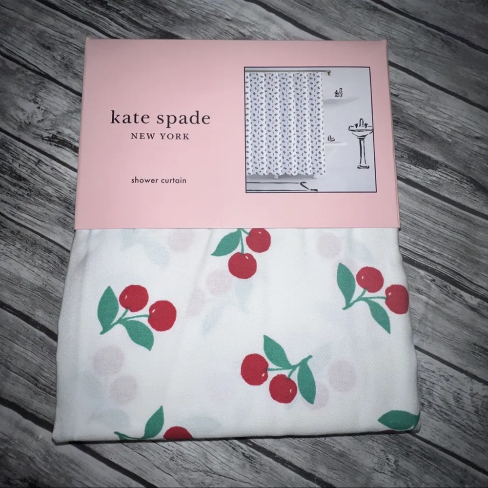 NEW 🍒 Kate Spade New York Cherry Shower Curtain Red Cherries 72" x 72" White